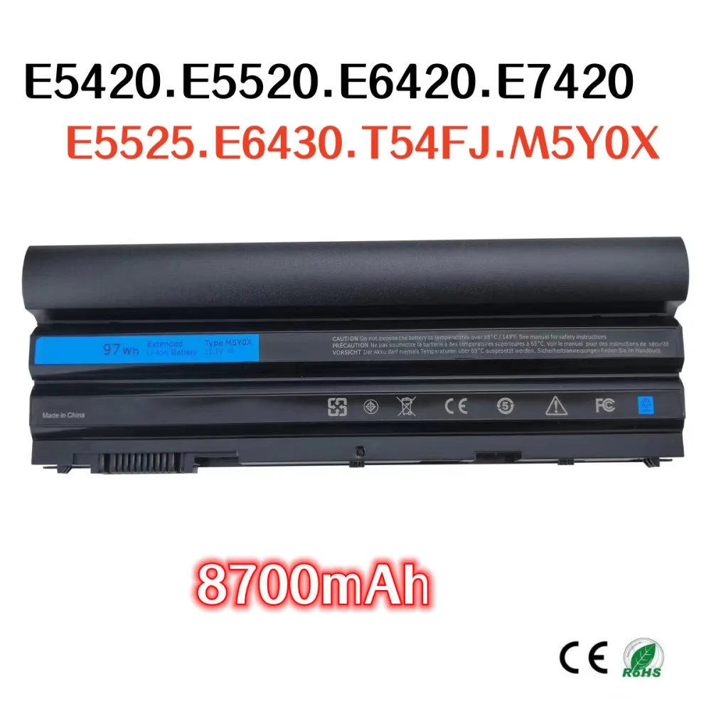 

Аккумулятор 8700 мАч для ноутбука DELL E5420 E5520 E6420 E7420 E5525 E6430 T54FJ M5Y0X, Идеальная совместимость и плавное использование