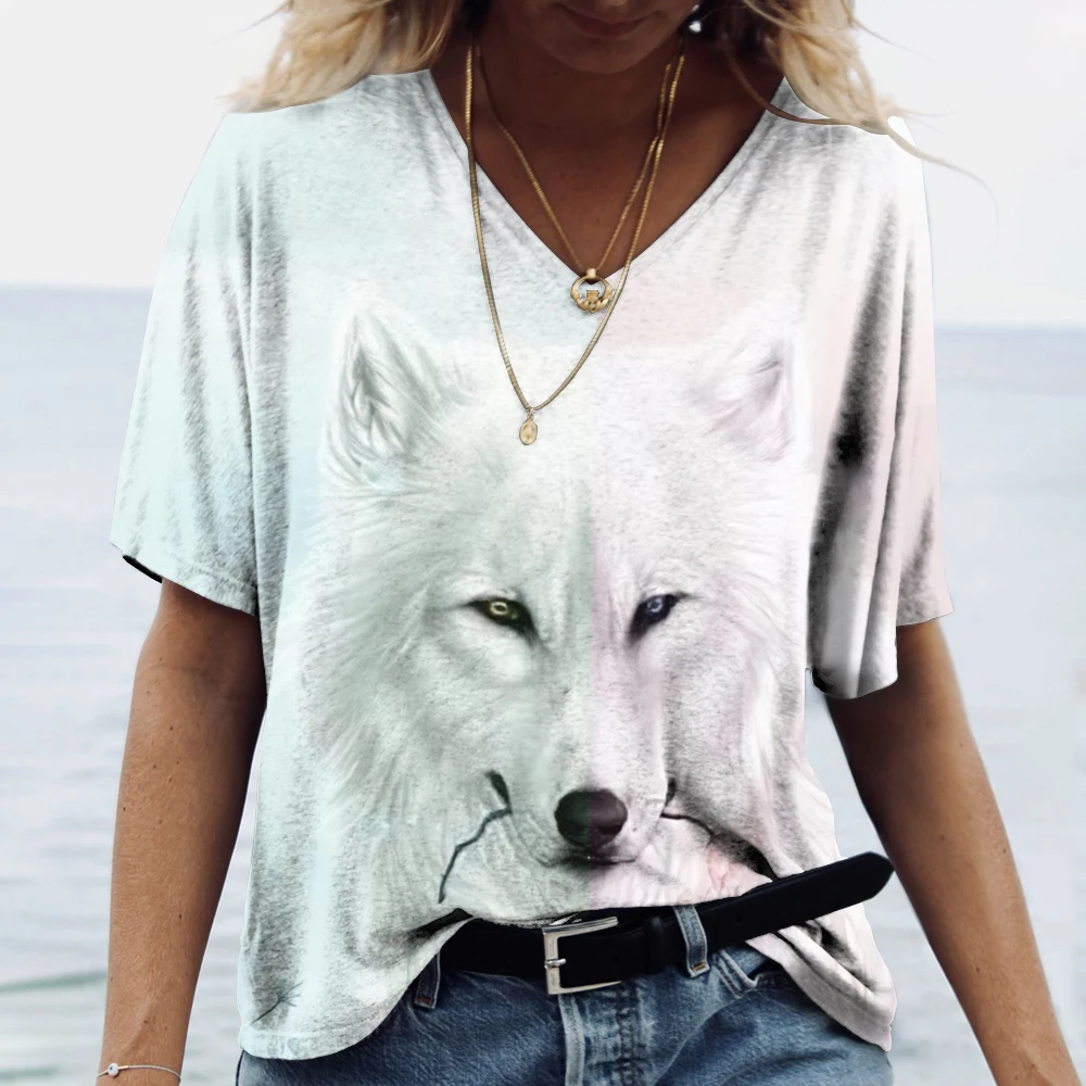 2023 New Fashion Ladies T-Shirts Summer Apparel Wolf Graphic 3d T Shirt Tees Women's Short Sleeve Tops Harajuku y2k Streetwear images - 6