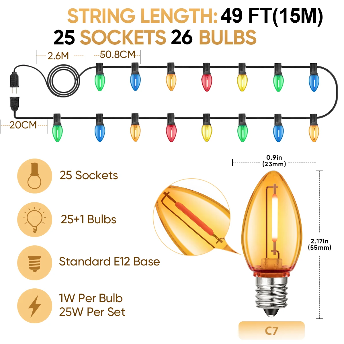 

Grensk пластиковая светодиодная гирлянда C7 220В 10+1 лампочек