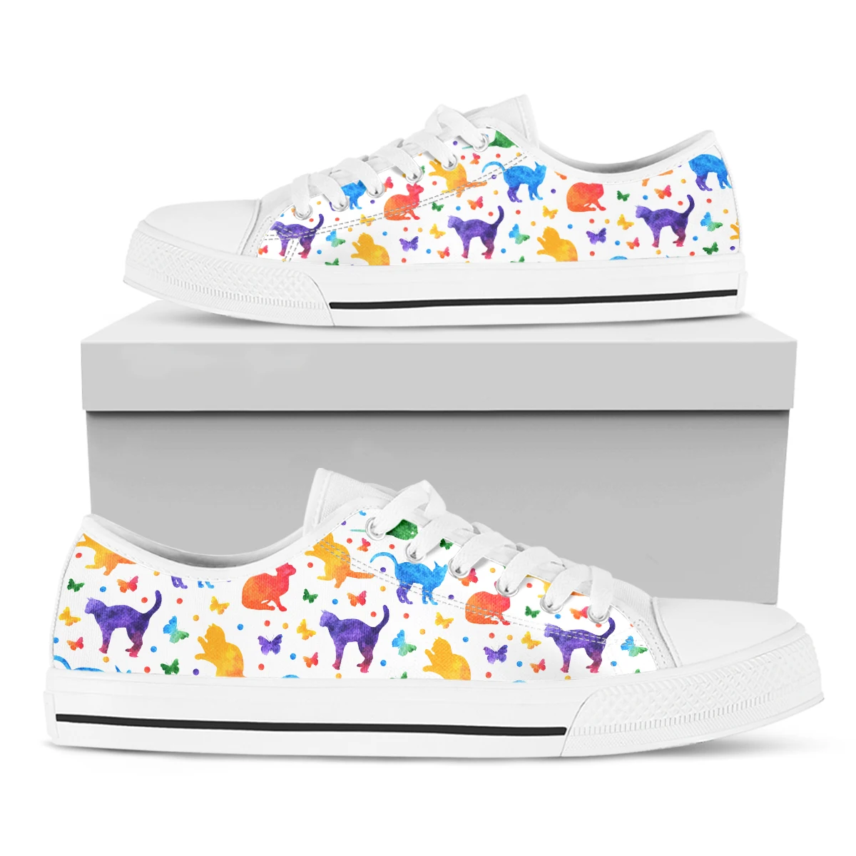 

BKQU Canvas Vulcanized Shoes Rainbow Cats 3D Print Low Top Flats for Women Light Breathable Summer Autumn Sneaker Shoes