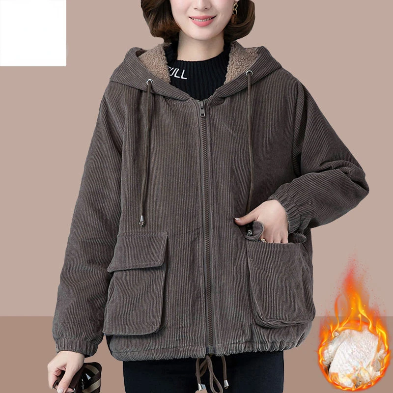 Coats Woman Winter Jackets Corduroy Tops Outwear Harajuku Retro Hooded Jacket Loose Cheap Wholesale Korean Fashion New