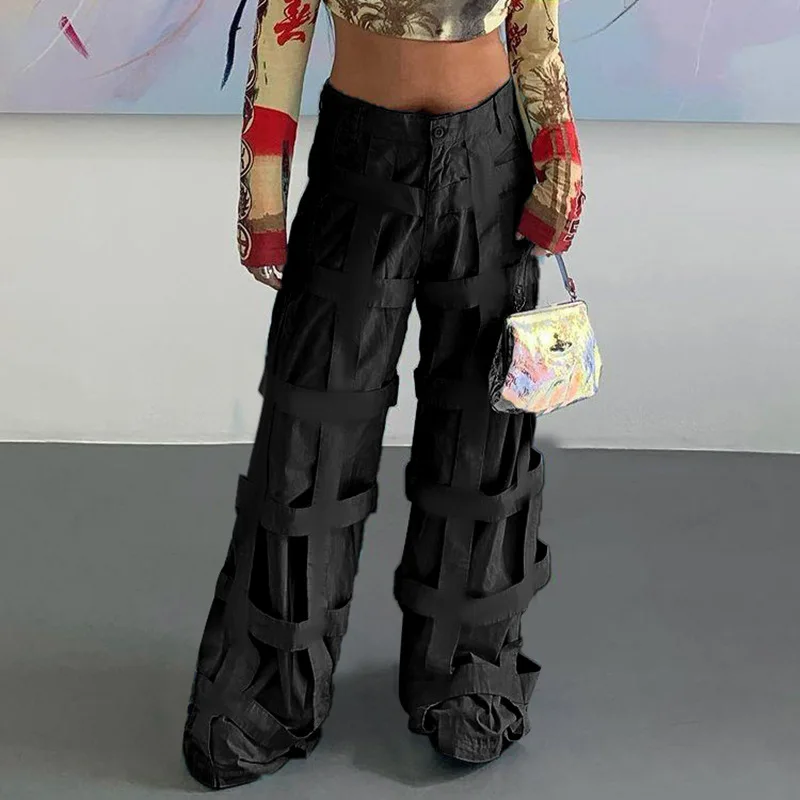 

Свободные широкие брюки, женская уличная одежда 2022, модные элегантные однотонные брюки с высокой талией и прострочкой