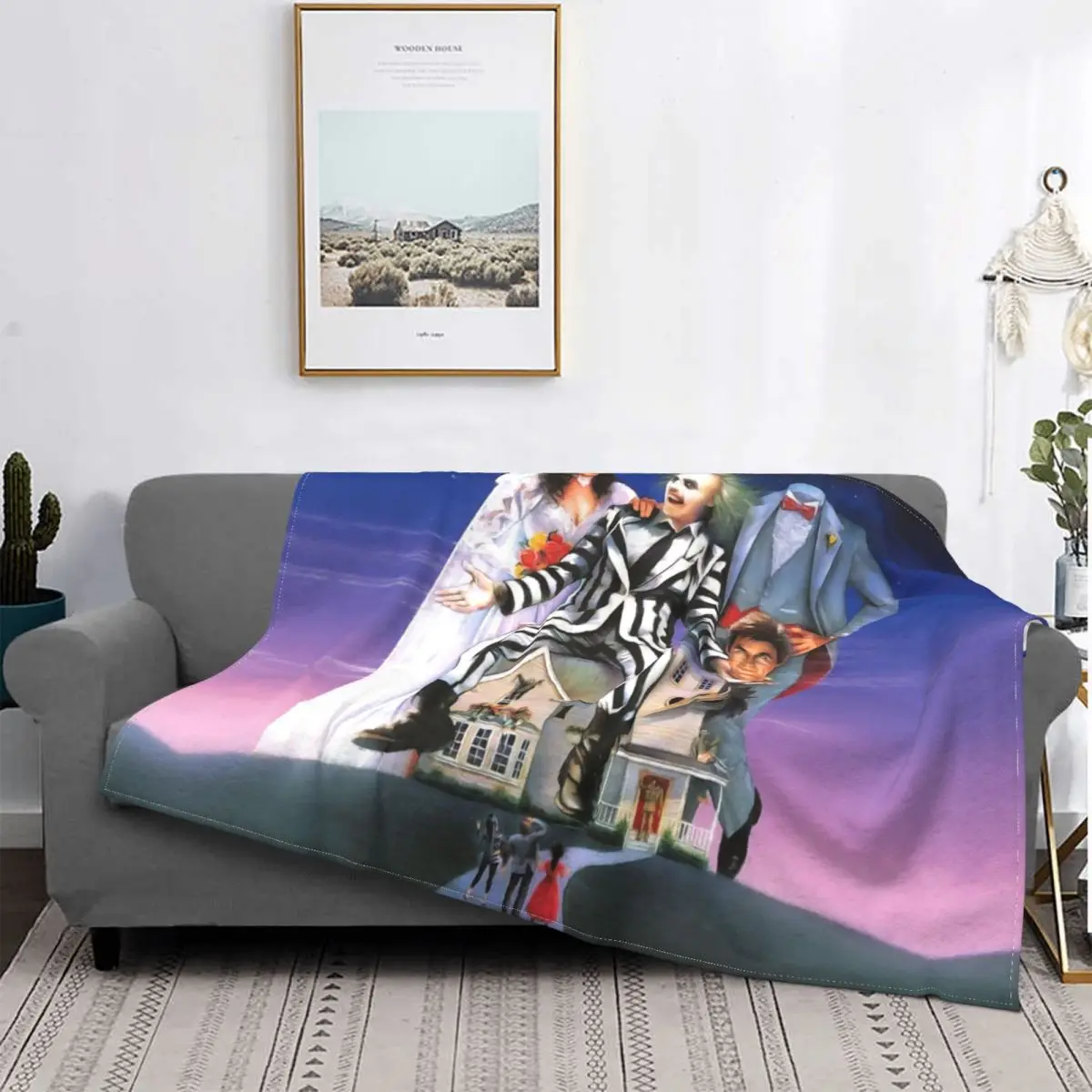 

Plaid Blankets Warm Coral Flannel Tim Burton Halloween Beetlejack Beetlejuice Throw Blanket for Bedroom Office Bedspreads Couch