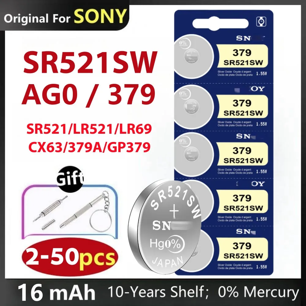 Оригинал для sony 10 шт.-50 шт. LR521 AG0 кнопочные батареи SR521SW 379A 379 179 D379 SR63 1,5 в фотоэлемент Серебряный OxideWatc