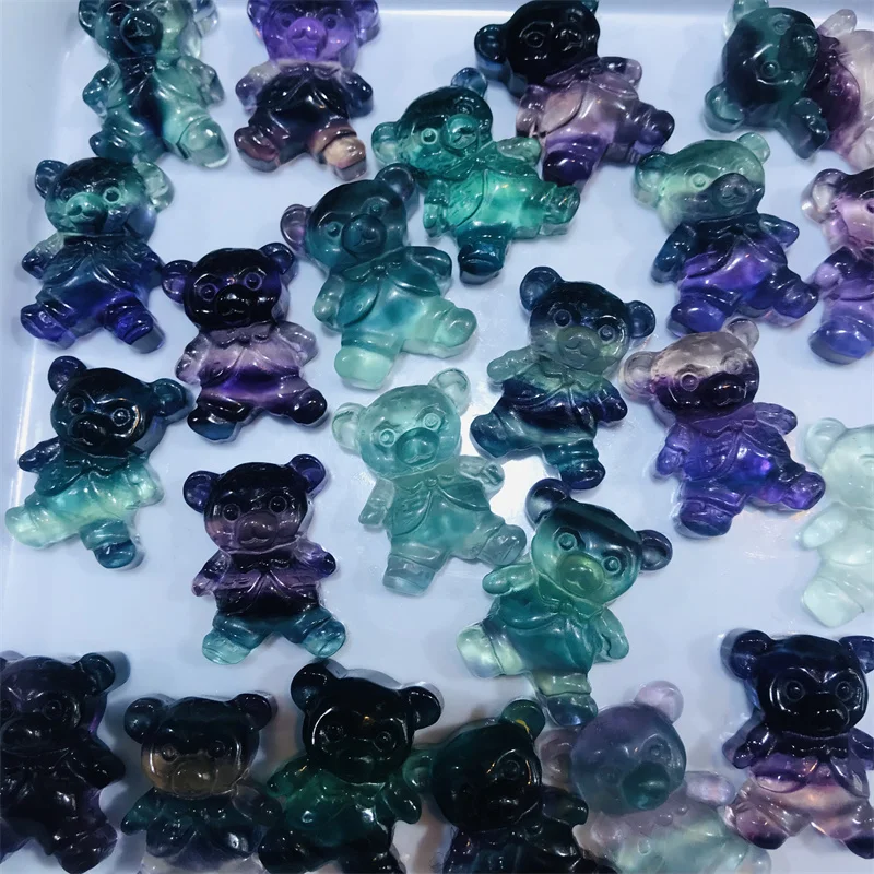 

1pcs Hot Natural Fluorite Crystal Stone Carving Cute Bear Jewelry Crafts Healing For Gift