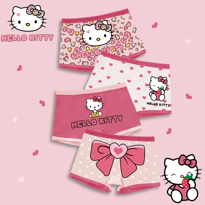 

4 шт., Детские хлопковые шорты с рисунком Hello Kitty