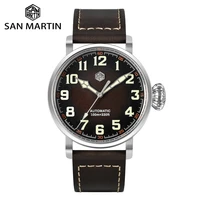 san martin mens pilot wristwatch 44 5mm gradient brown dial sapphire yn55 automatic movement 10bar water resistant luminous