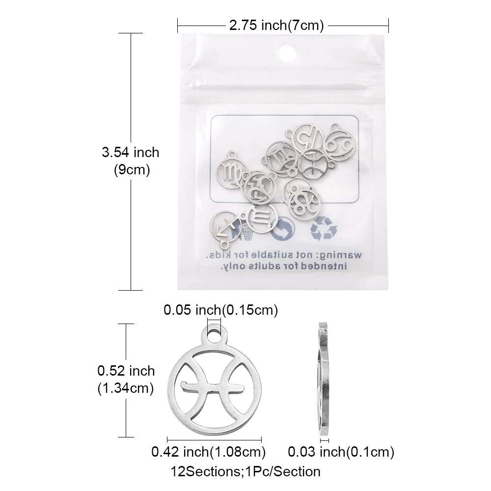 Stainless Steel 12 Zodiac Signs Small Charm a Package Round For Necklaces Bracelets DIY Handmade Accessories  Pendant