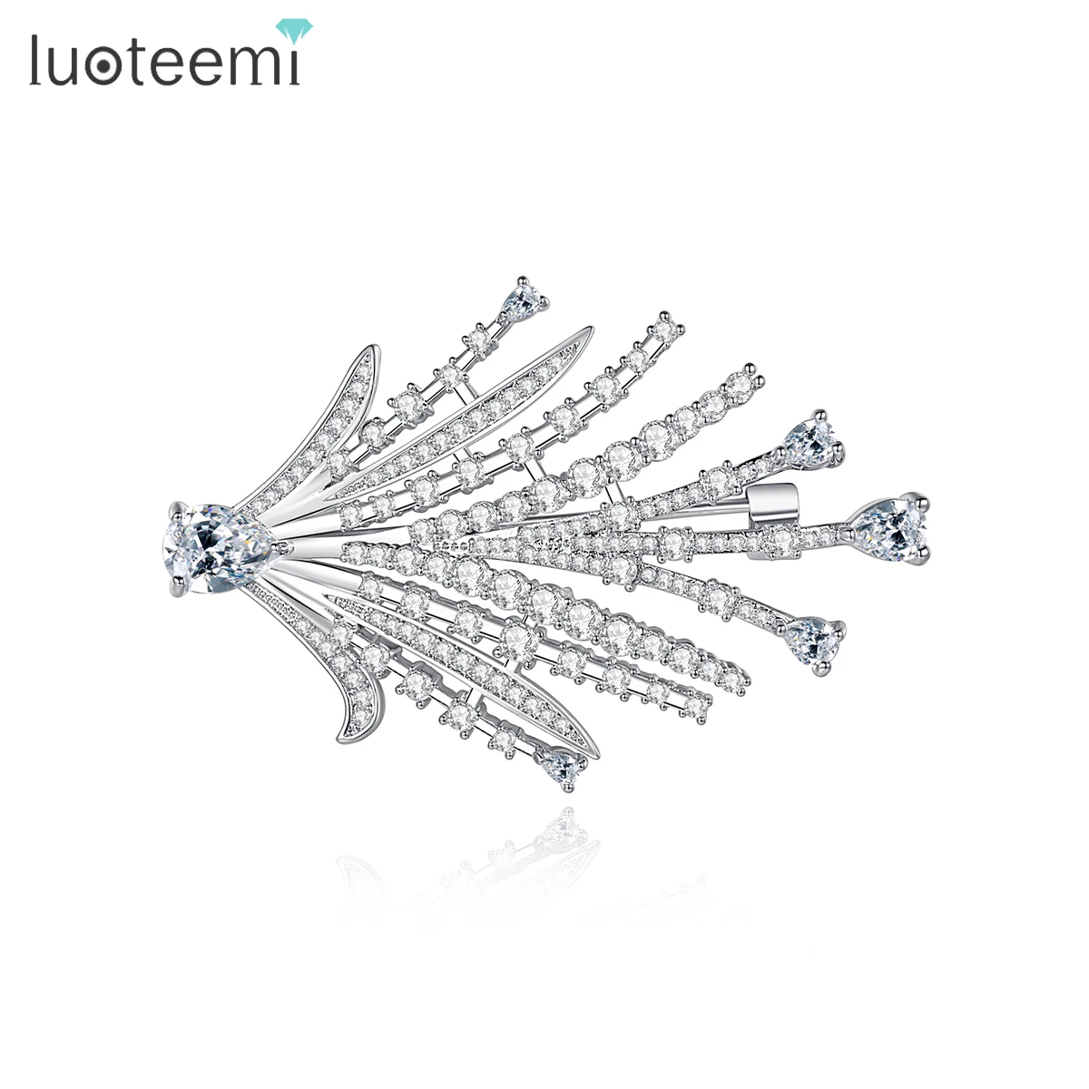 

LUOTEEMI Luxury Big Leaves Shape Brooch For Women High Sense Inlaid CZ Dress Suit Brooch Pins for Girl Wedding Bride Accessories