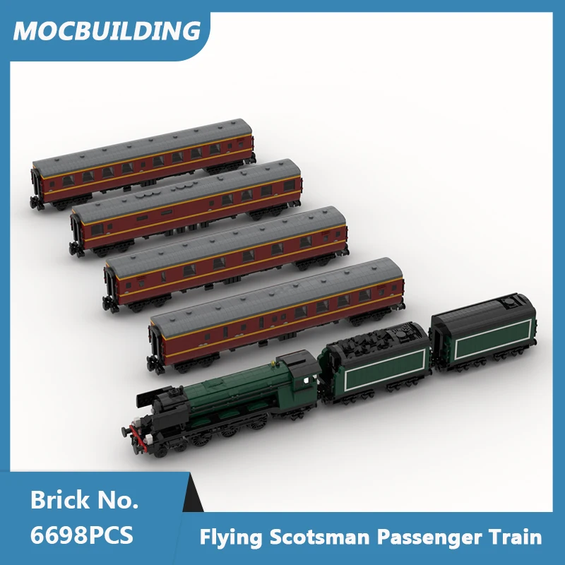 MOC Building Blocks Flying Scotsman Passenger Train Green & Dark Red British Railways Coaches Assembled Bricks Kids Toys 6698PCS