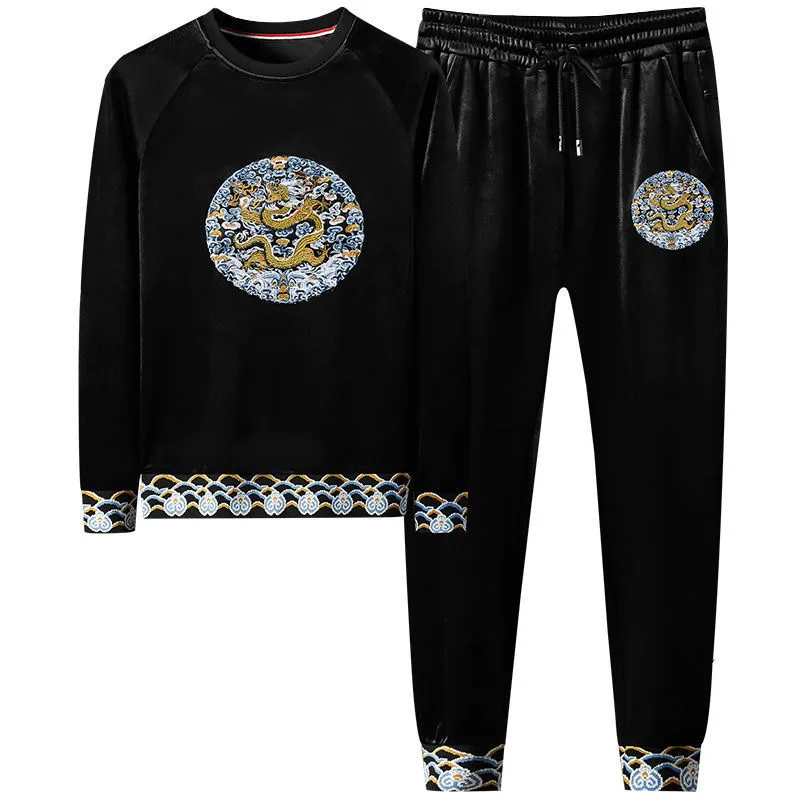 Роскошный Повседневный костюм в китайском стиле с вышивкой дракона Мужской