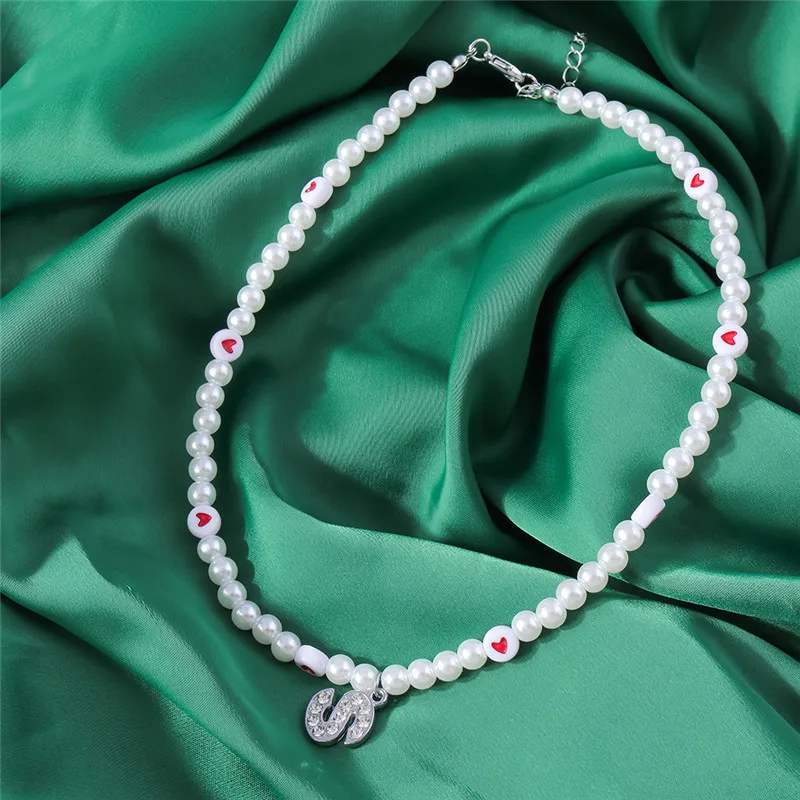 

Korean Elegant Love Pearl Necklace For Women Personality Trendy Crystal Letter Clavicle Necklace Wedding Jewelry Choker Collars