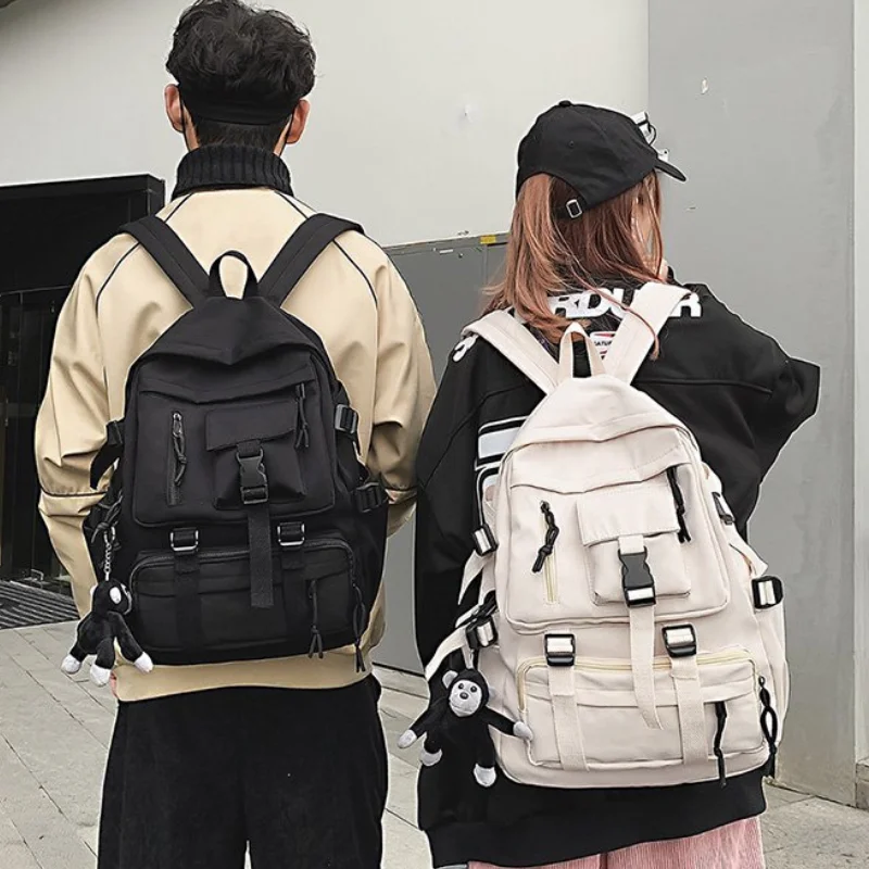 

Bag Design Men Black Backpack Unisex Style Nylon Multi-pocket Women Preppy Waterproof Teenagers Shoulder Mochilas Backpack