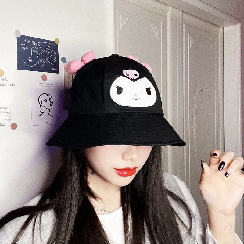 

Kuromi Bucket Hat Kawaii Summer Sunscreen Anime Sanrioed Cute Fishman Dashing Ornaments Grilish Cool 56-58CM Girlish Gifts