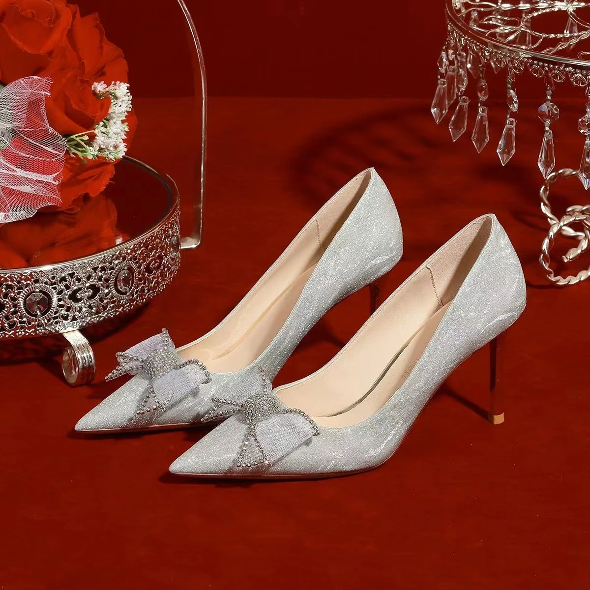 

Туфли-лодочки женские на шпильке, заостренный носок, Высокий Прозрачный каблук, модная свадебная обувь, туфли-лодочки с бантом