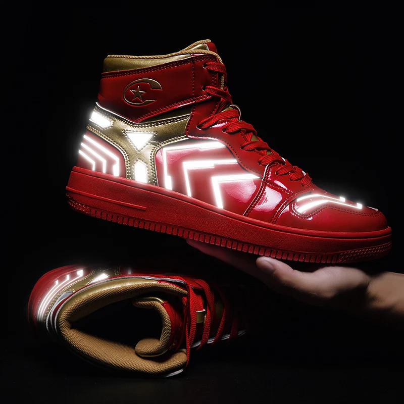 

2021 Autumn And Winter Reflective Shoes High Top Iron Man Designer Vulcanize Shoes Men Casual Shoes Jogging Walking Sports Shoes