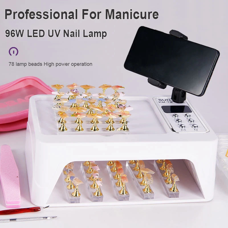 96W LED UV Nail Lamp With Hand Pillow Mobile Phone Holder Nail Polish Dryer For Two Hands Lamp For Professional Manicure 2023