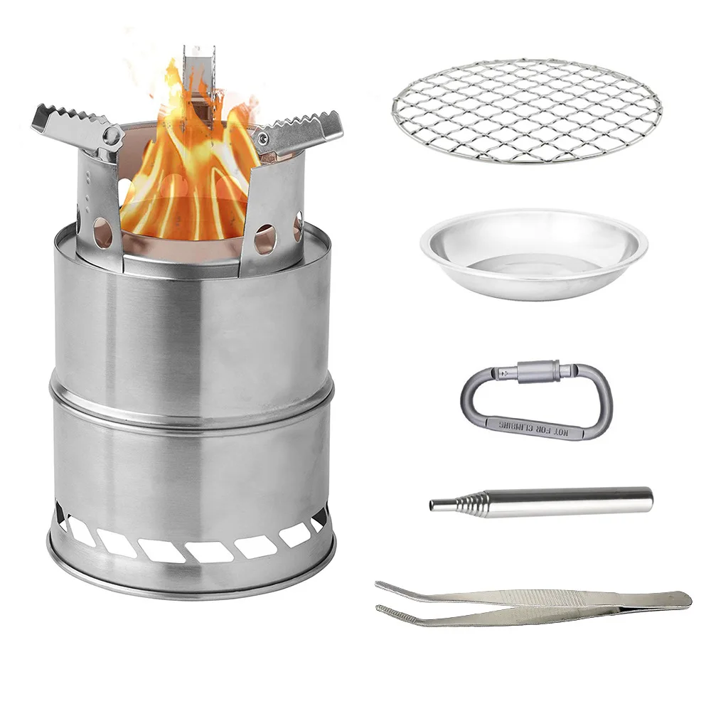 

Outdoor Mini Stainless Steel Folding Firewood Stove Firewood Stove Portable Barbecue Grill Camping Stove Camping Equipment Suit