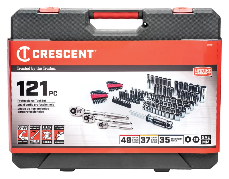 Free Shipping 1/4 and 3/8 in. drive Metric and SAE 6 and 12 Point Mechanic's Tool Set 121 pc.