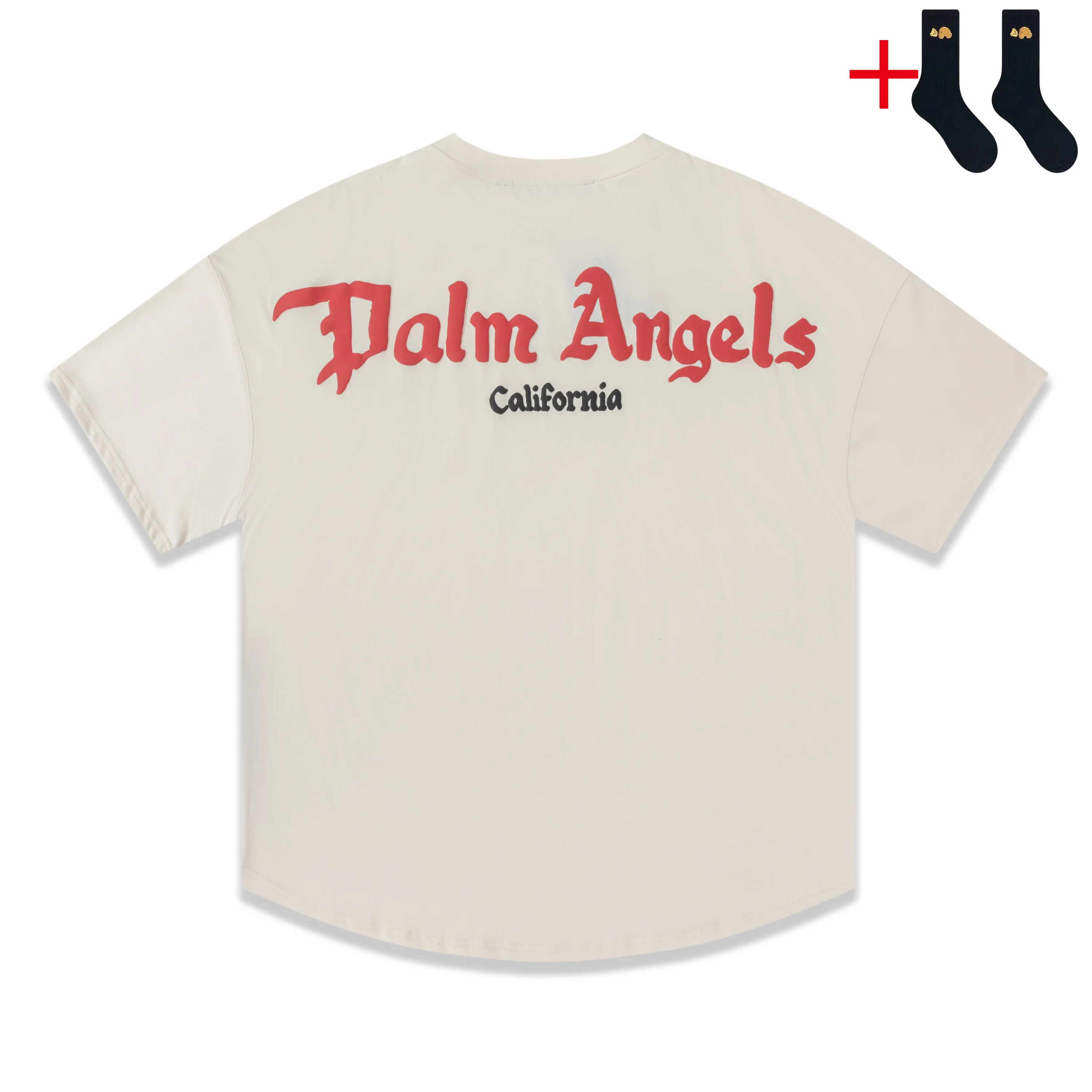 

Palm Angels Letters Print Red Palm Short Sleeve T Shirt Business Fashion Casual Short Sleeve Tee Shirts Beige Boyfriend Gift