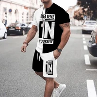 summer short sleeve o neck tees and shorts outfit letter printing tracksuits casual men 2 piece set 2022 streetwear mens clothes
