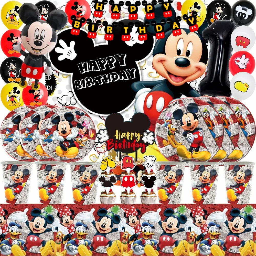 

Disney Mickey Mouse Birthday Party Decoration Mickey Balloon Disposable Tableware Backdrops Baby Shower Kids Boys Party Supplies