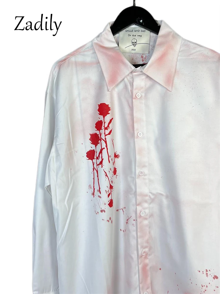 Женская блузка с длинным рукавом и принтом на пуговицах |