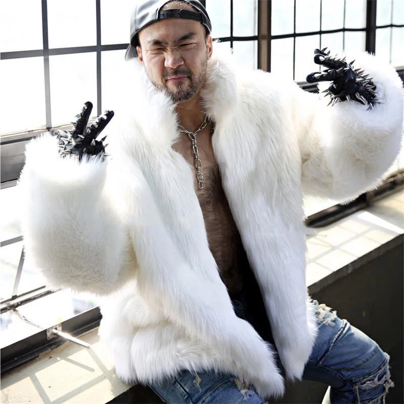 PFHQ мужские пальто из искусственного лисьего меха свободный воротник-стойка