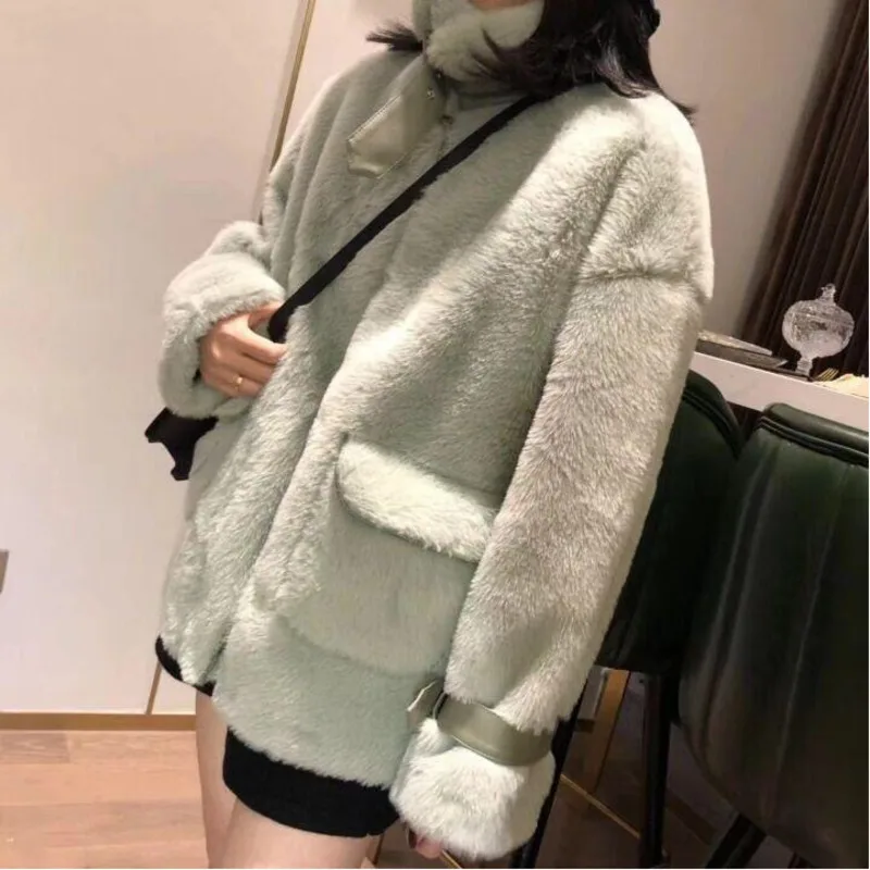 Faux Mink Fur Long Loose Thickening Female Parka Women Short 2022 Fashion Winter Women Coat Overcoat Fourrure Femme