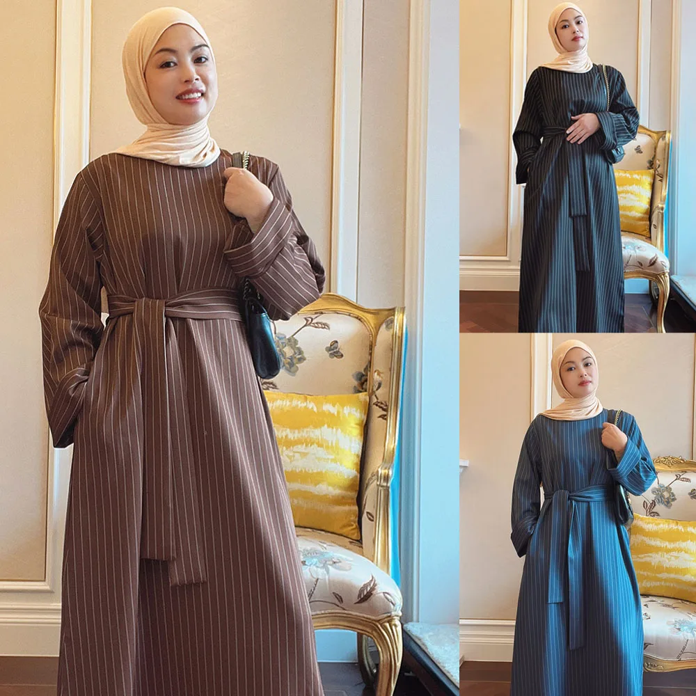 

Stripe Abayas Women Muslim Long Maxi Dress Ramadan Eid Tunic Kaftan Turkey Islamic Arabic Clothing Jilbab Dubai Robe Middle East