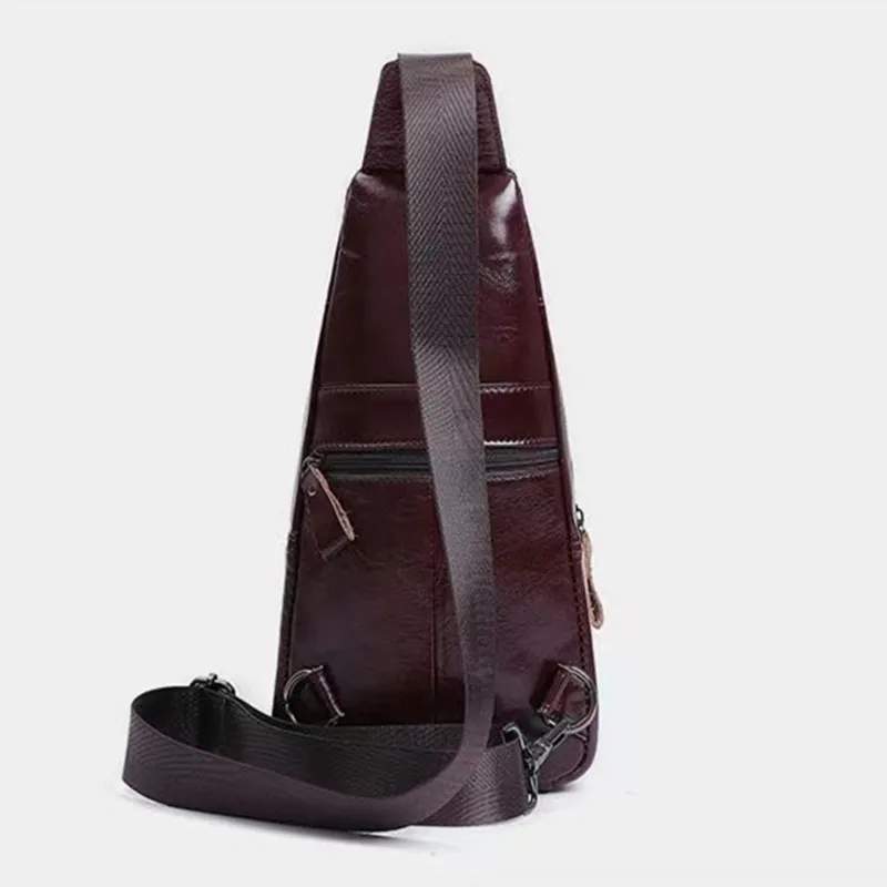 Luxury Genuine Leather Chest Bag For Men Business Shoulder Crossbody Bag Casual Sling Bag Male Travel Chest Daypack