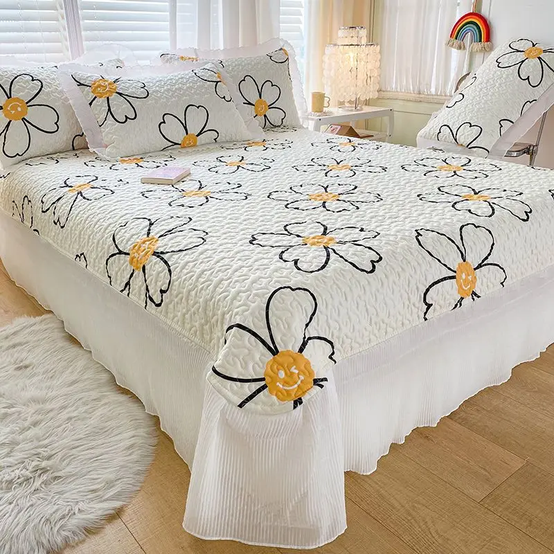 

Four Seasons Universal Bed Skirt Lace Quilted Bedspread Siamese Sheet Tatami Mattress Non-slip Cover European Bed Cover