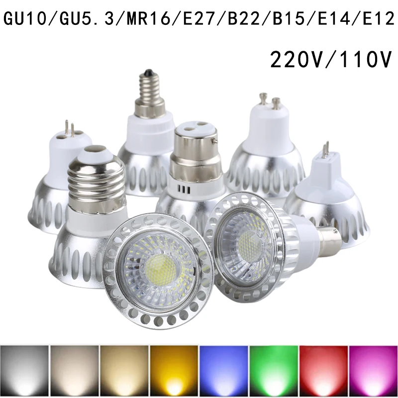 

New High Power RGB LED Lamp MR16 E27 E14 GU10 GU5.3 B15 COB 5W Dimmable LED Spotlight 220V 110V Super Bright Light Spotlight