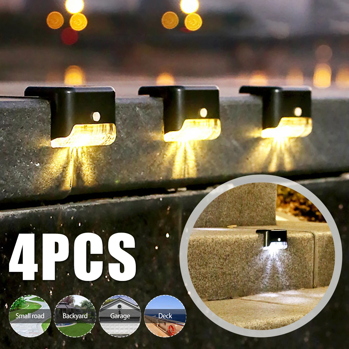 

4Pcs LED Solar Stair Lamp Outdoor Fence Light IP65 Waterproof Solar Step Deck Lights Lamps Wall Yard Patio Solar Night Light
