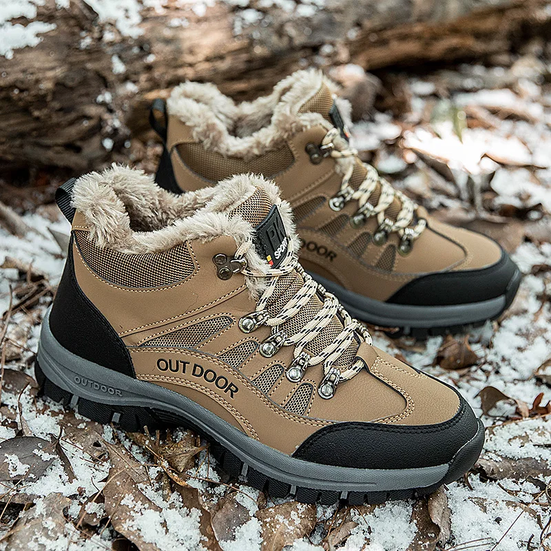 Brand Men's Snow Boots Water-Resistant Hiking Boots for Men Non-slip Winter Outdoor Warm Comfort Camping Backpacking Shoes