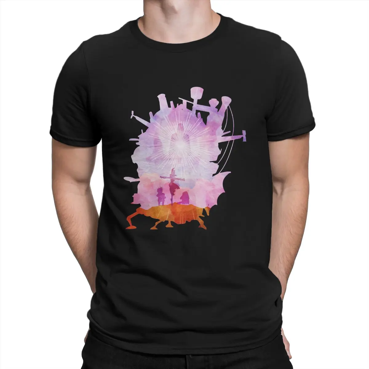 

Horizon T Shirts for Men Cotton Awesome T-Shirt Crew Neck Howls Moving Castle Sophie Animated Film Tees Short Sleeve Tops Gift