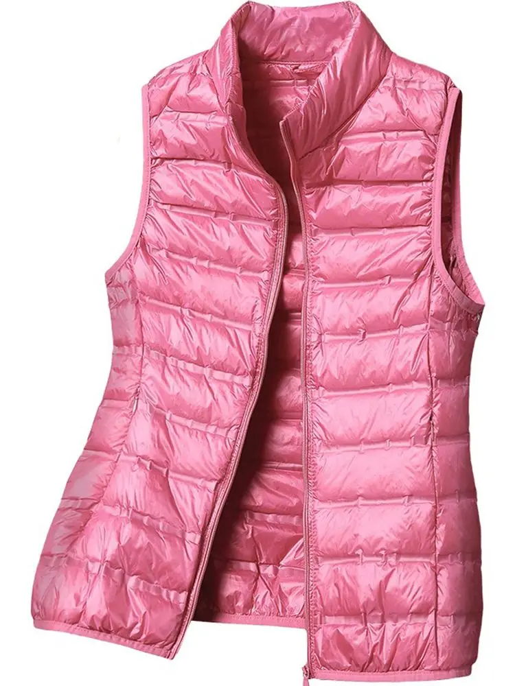 Seamless Ultra Light Down Vest Women's Short Outerwear White Duck Down Waistcoat Stand Collar Down Coat Sleeveless Puffer Jacket