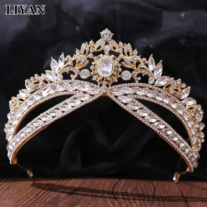 

LIYAN Women Bride Queen Princess Diadems Crystal Tiaras Wedding Hair Accessories Pagent Baroque Vintage Gold Silver Color Crowns