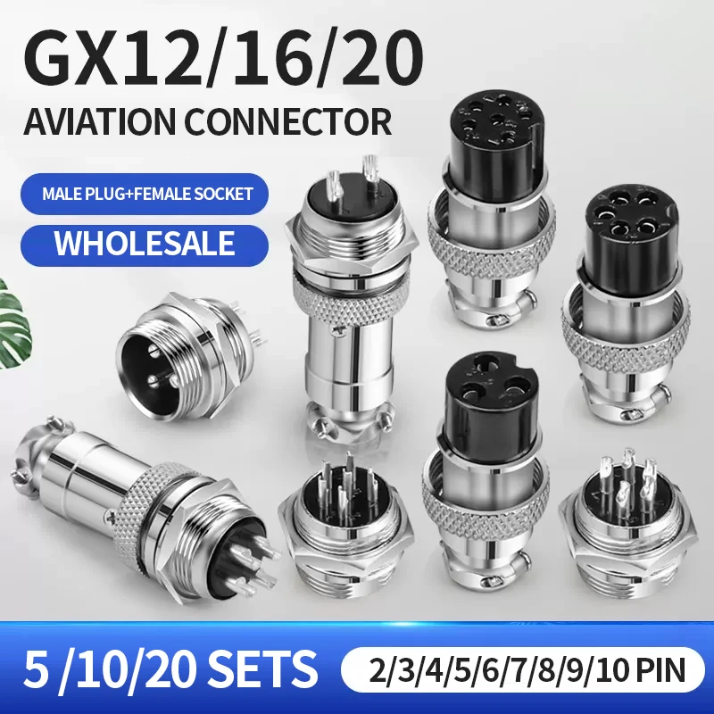 

5/10/20Set GX12 GX16 GX20 2 3 4 5 6 7 8 9 10 12 14 15 Pin Male&Female Docking Aviator Aviation Plug Rear Nut Socket Connector