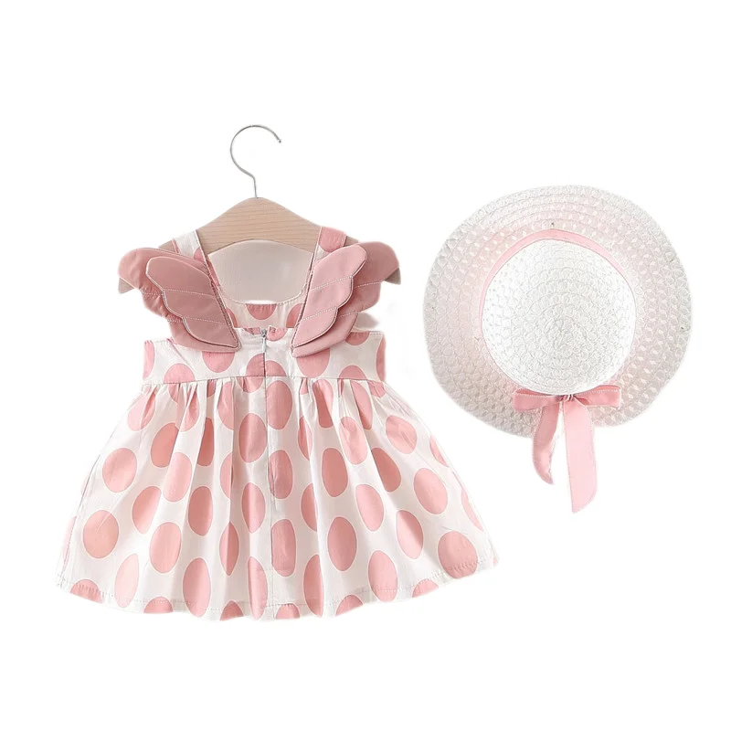 2pcs Summer Baby Girls Beach Princess Dress Cute Wing Sleeve