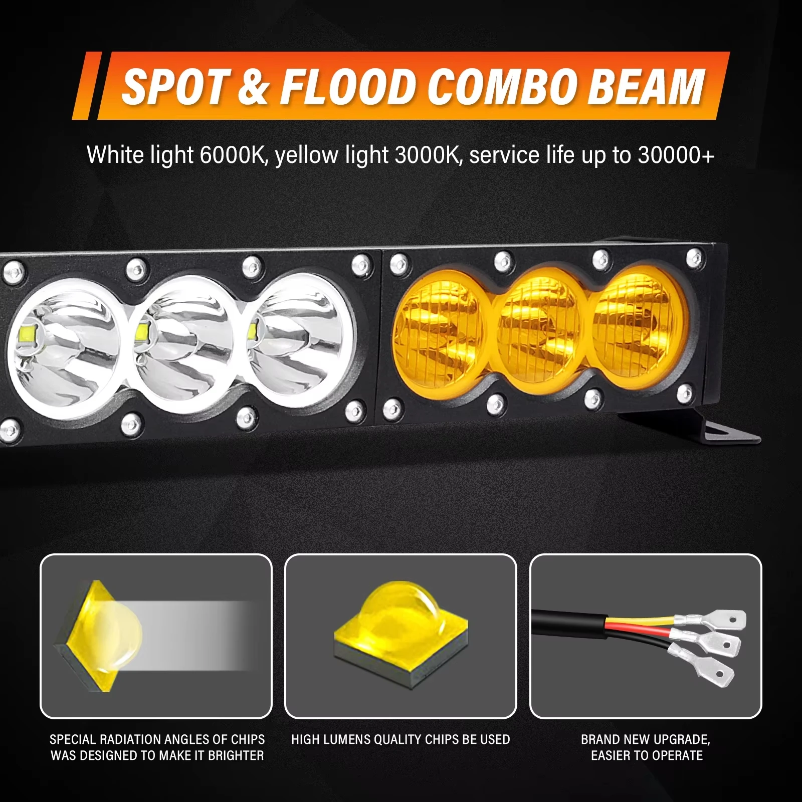 Фото Светодиодная балка Single Row LED 28 дюймов 150 Вт, двухцветная, для бездорожья, бело-желтый комбинированный луч (точечный и рассеянный) для Jeep, Ford, GMC, Ram Offroad №4