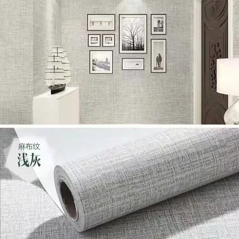 

Solid Linen PVC Self Adhesive Wallpapers for Kitchen Cabinets Bedroom Living Room Vinyl Wall Waterproof Contact Paper Room Decor