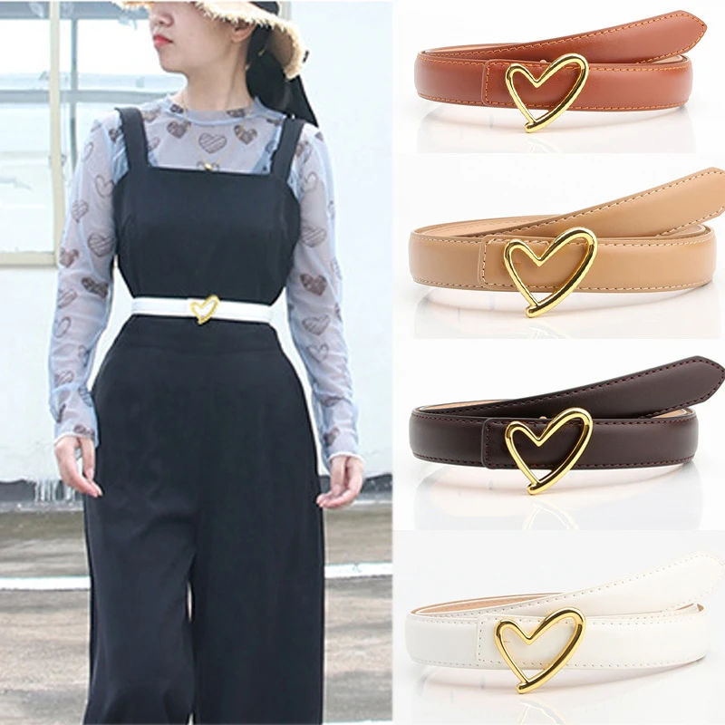 

Metal Hollow Heart Waist Belt For Women Solid Color Love Buckle Waist Strap Fashion PU Leather Belt Female Jeans Dress Waistband