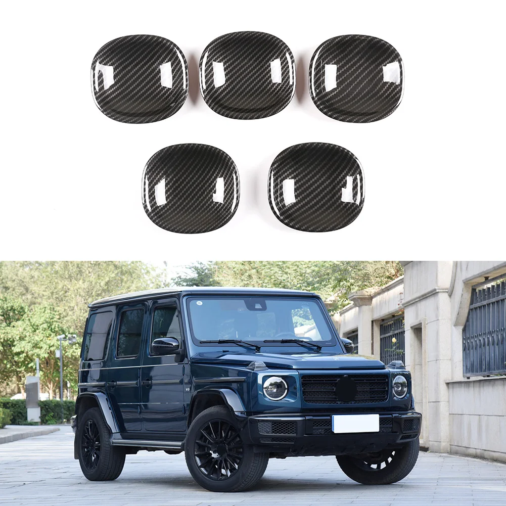 

5 шт. для Benz G-Class W463 G500 2019-2023 ABS углеродная наружная дверная ручка, крышка чаши, чехол, защитная отделка