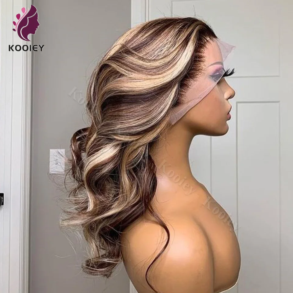 13x6 Highlight Wig Human Hair Body Wave Honey Blonde Brown Colored 5x5 Silk Top On Clearance Sale 360 Lace Frontal