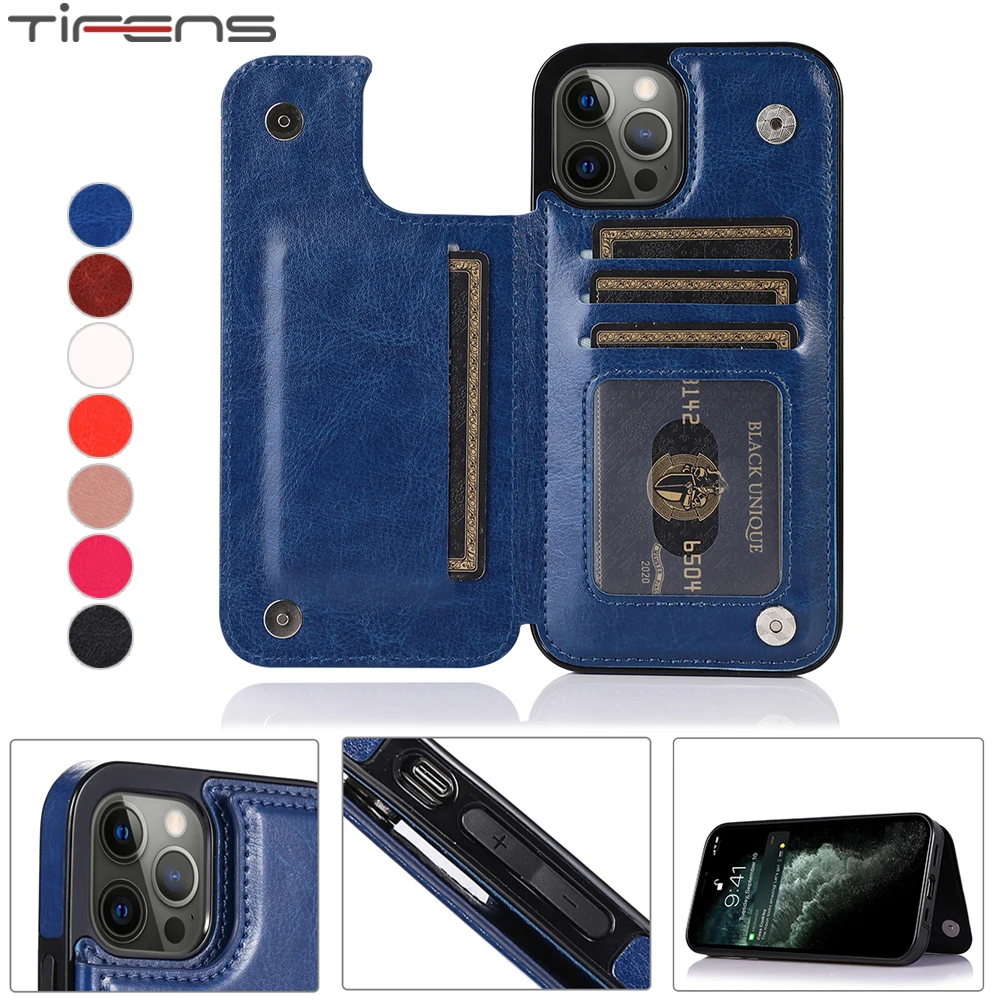 

Leather Phone Bags Case For iPhone 13 12 Mini 11 Pro XR X XS Max 8 7 Plus SE 2020 Luxury Wallet Card Slots Business Stand Cover