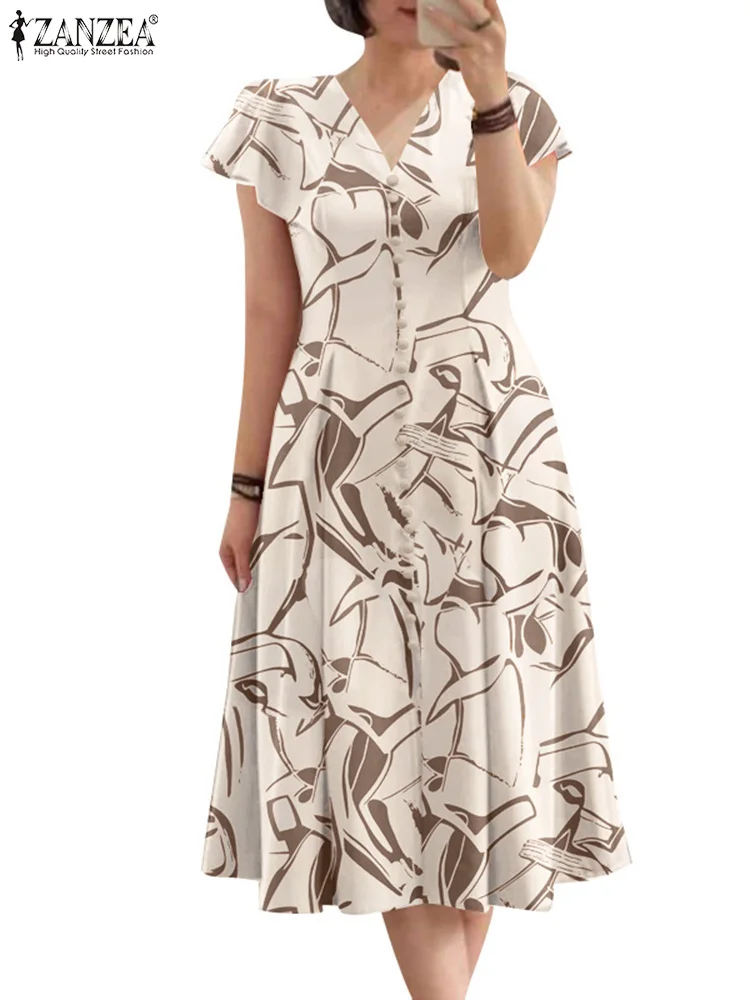 Женский Повседневный Сарафан ZANZEA с оборками и коротким рукавом элегантное