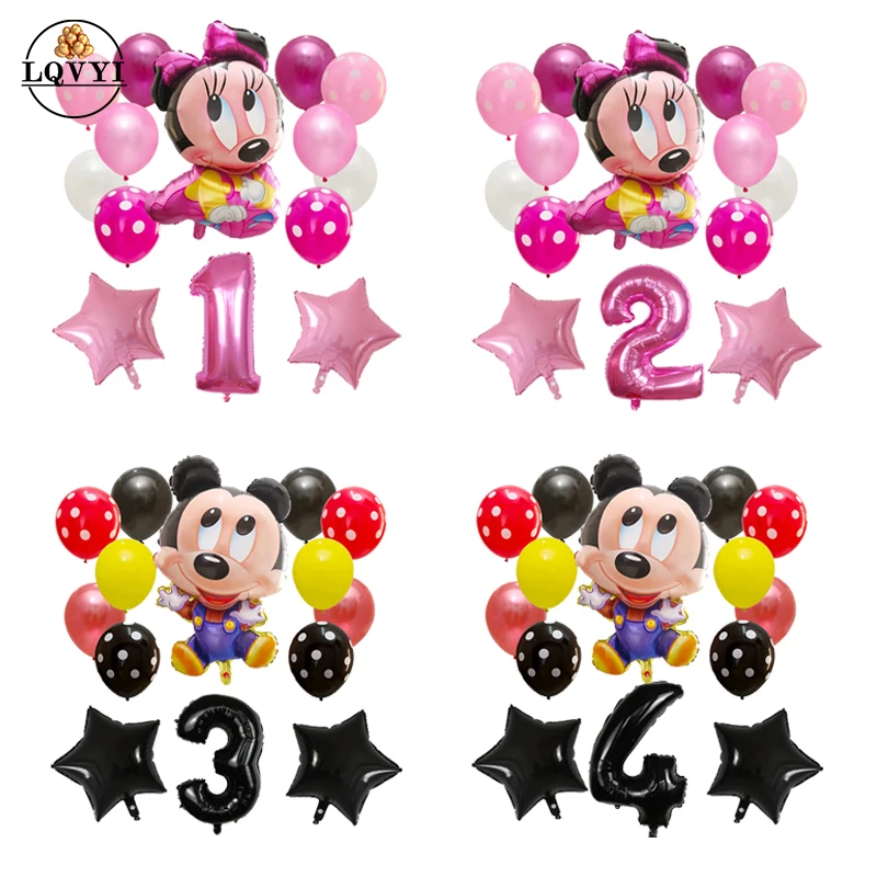 

14Pcs Mickey Mouse Digital Balloons Set Cartoon Minnie Air Globos Children Birthday Party Baby Shower Decorations Kids Toys Gift