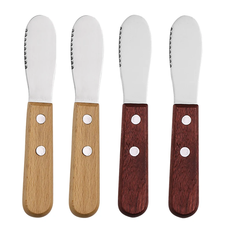 

4Pcs Butter Knife Spreader Jam Spreading Knives Small Wooden Handle Stainless Steel Knife Set Kitchen Cutlery Knife for Kids