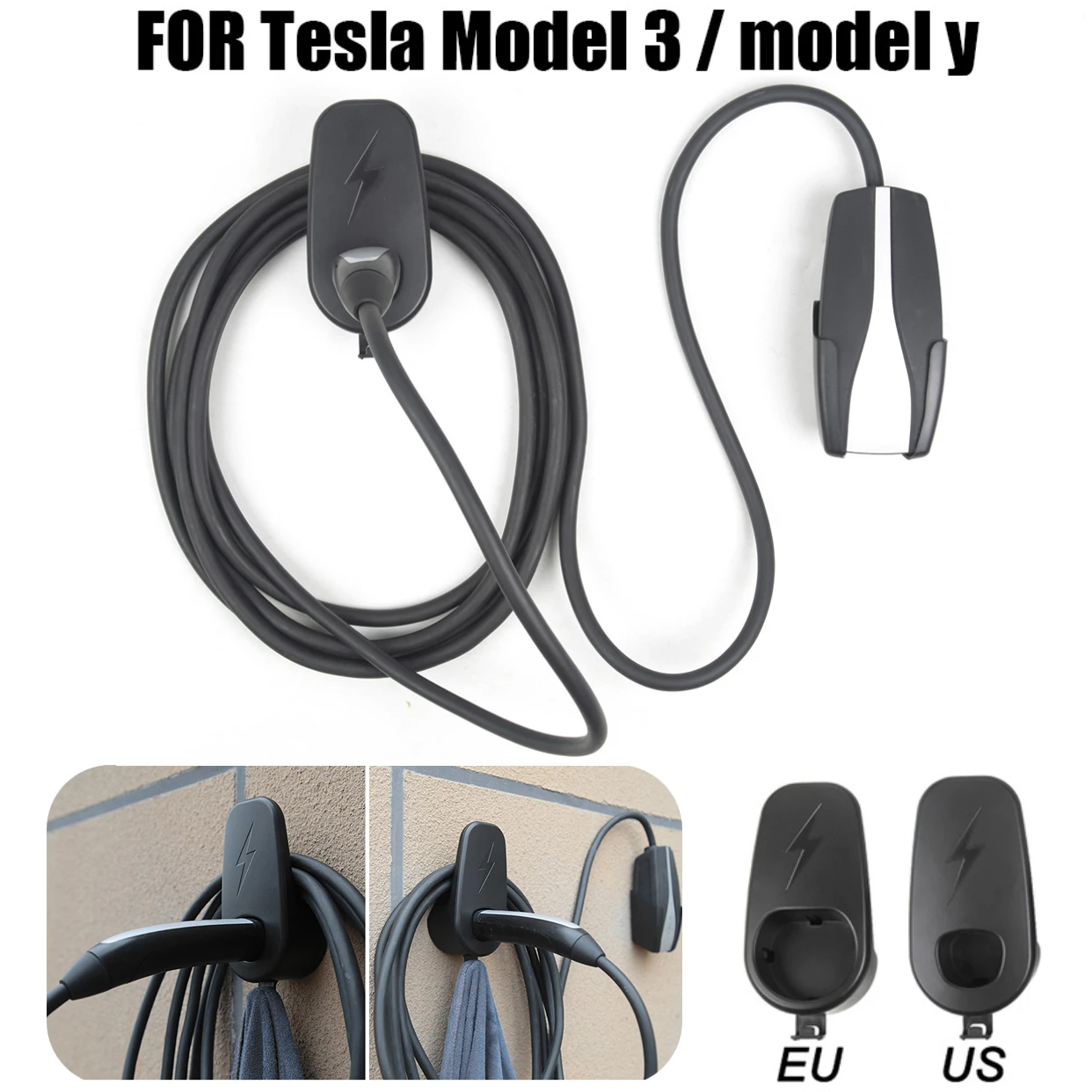 

For Tesla Model 3 Model Y Car Charging Cable Organizer Wall Mount Connector Bracket Charger and Chassis Holder Hanger Rack EU/US